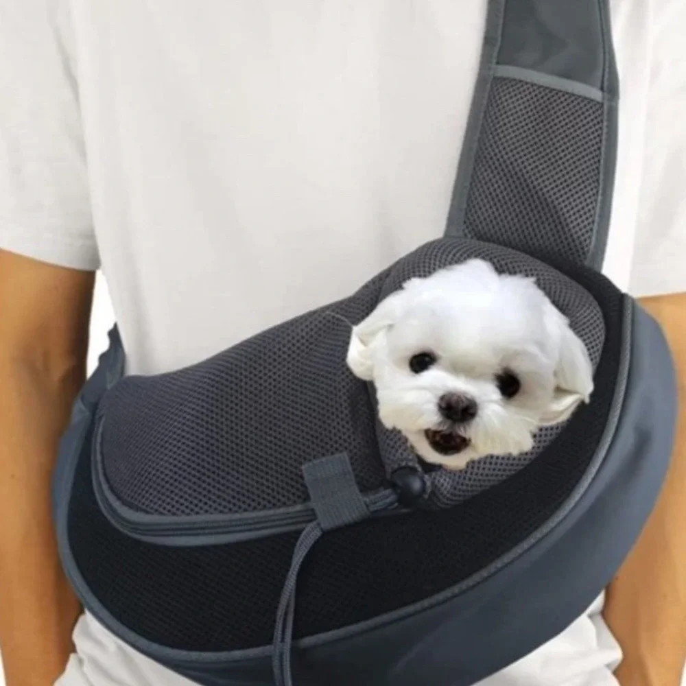 Pet Carrier Sling Polyester Gray Buckle Strap Sporty